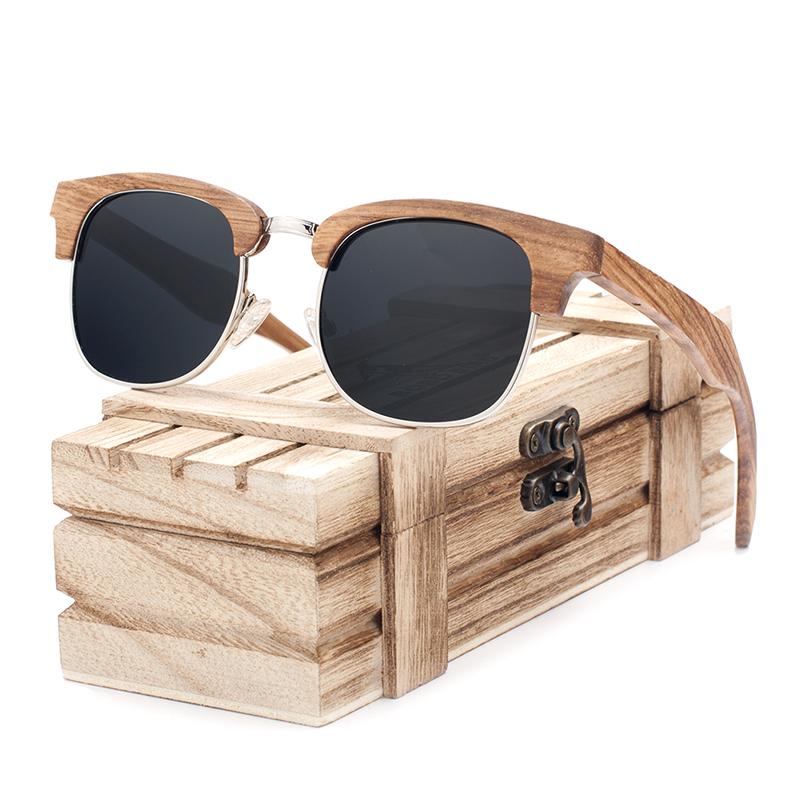 Zebra-Stripe Wooden Sunglasses
